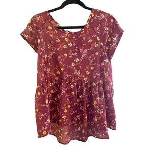 Xhilaration Red Floral Lace Up Peplum Top​